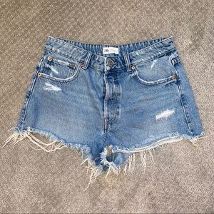 Zara medium wash high waisted shorts